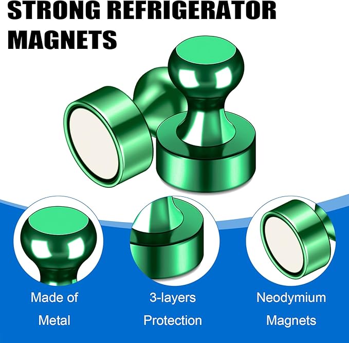 LOVIMAG Refrigerator Magnets, 20 Pack Fridge Magnets Green Strong Magnets for Whiteboard, Small Neodymium Magnets for Fridge, Ideal for Lockers, Kitchen, Office, Map,Home Decorative