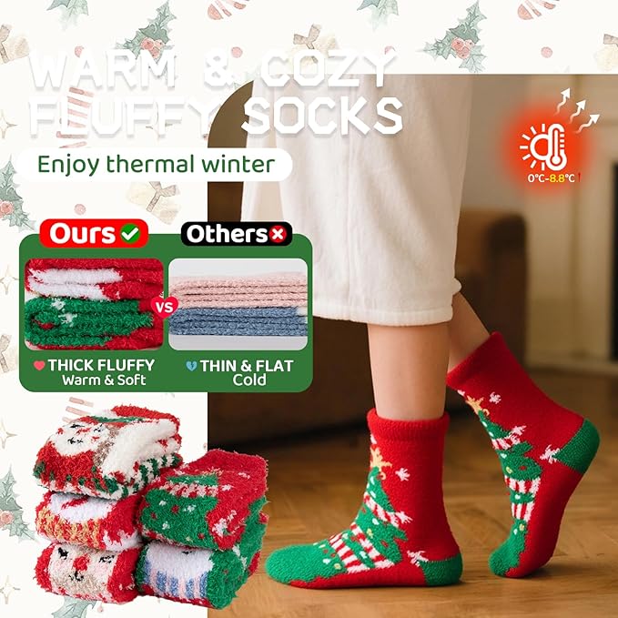 COOPLUS Fuzzy Socks for Women Warm Fluffy Cozy Winter Soft Home Slipper Socks (5 Pairs)