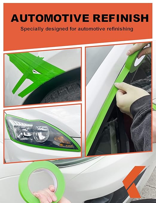 Painters Tape for Cars - Green, No Residue, Automotive Masking Tape - Heat Resistant for Paint Booth, 1.4 Inches x 60 Yards, 3 Rolls