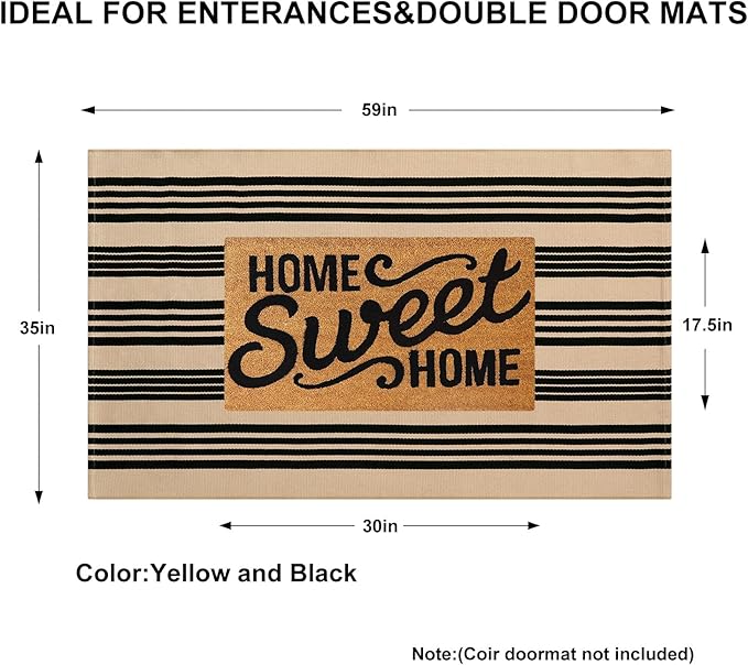 KIMODE Striped Outdoor Rug 3'x 5',Washable Reversible Striped Outdoor Patio Rugs,Cotton Hand Woven Farmhouse Welcome Layered Door Mats for Front Door Entryway Porch Spring Decor Black and Khaki
