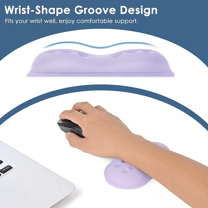 VANKEY Mouse Wrist Rest, Soft Mouse Wrist Support Pad with Memory Foam, Non-Slip Base (Periwinkle Color)