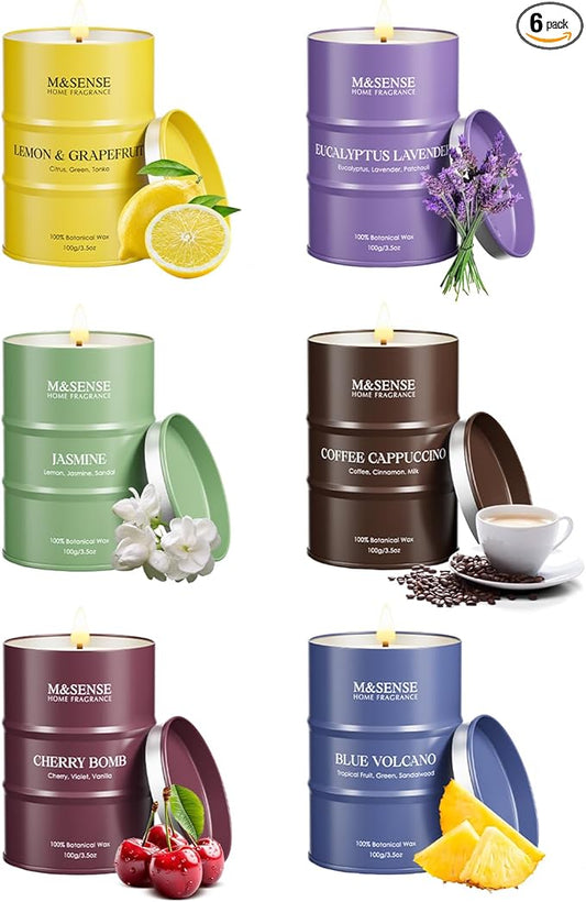 Holiday Candle Gift Set | Fall Scented Candles Set|6 Pack Candles for Home Scented,Lemon Grapefruit Eucalyptus Lavender Jasmine Coffee Cherry Candle,Gift Set for Women and Men,Soy Wax 21 oz 105 Hour