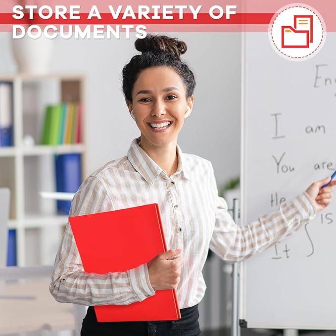 Henoyso 36 Pcs Plastic Folder with Clear Front Pocket and 3 Prong Plastic Folders with Card Slot Pocket and Prongs for School Office