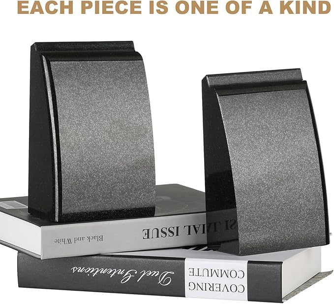 Koville Granite Bookends for Shelves, 10Lbs Large Bookends for Heavy Books, Non-Slip Heavy Duty Book Stopper for CD/Movies, Aesthetic Decorative Book Ends for Bookshelf Table Home Office(Black)