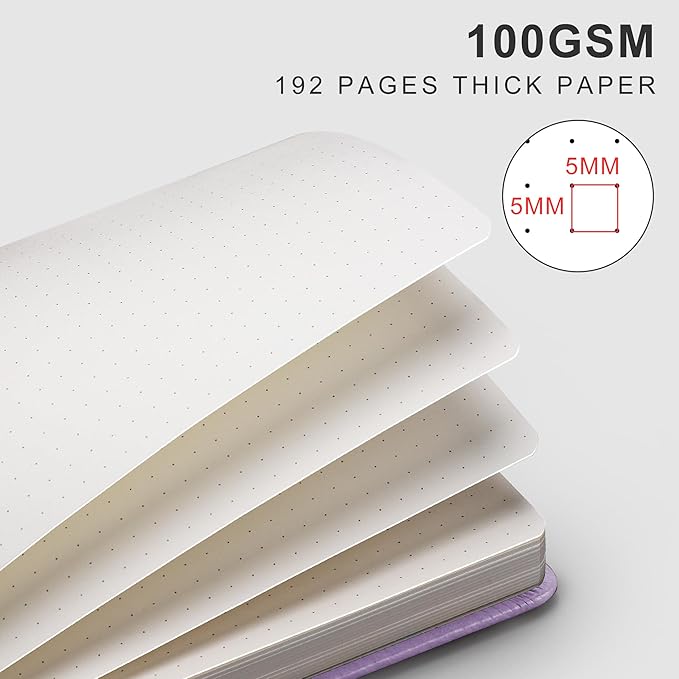 EMSHOI Dotted Journal - A4 Large (8.5”x11”) PU Leather Hardcover Dotted Notebook for Women & Men, 192 Pages, 100 GSM Thick Paper - Bullet Journaling, Work, Notes, Sketching, Purple