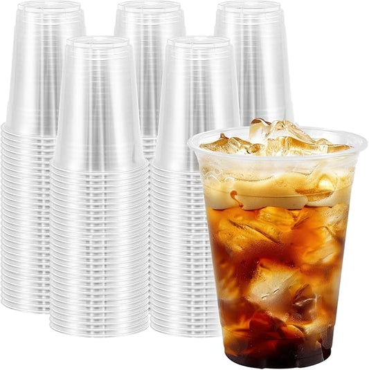 300 Pack 16 oz Clear Plastic Cups, Disposable Plastic Coffee Cups No Lids, Cold Drinking Cup, PET Crystal Clear Cup Bulk, 16 oz Drinkware for Travel, Office, Home