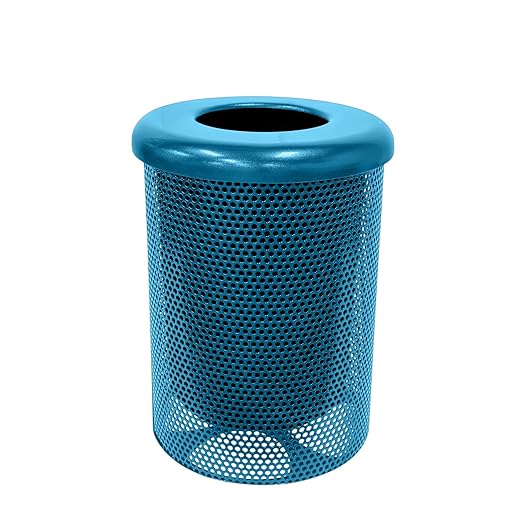 RFT-P-LBL Heavy Duty Round Trash Receptacle with Flat Top, Liner Included, 32 Gallon, Light Blue, Made in America