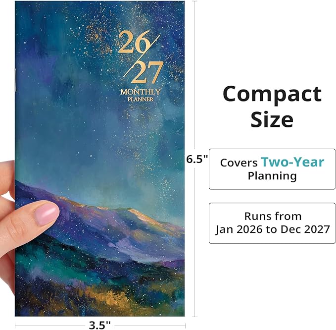 Pocket Calendar 2026-2027 for Purse, Two Year Monthly Planner Pocket Size, Jan 2026 to Dec 2027 Monthly Planner Small Size (6.5" x 3.5") - Starlit Peaks