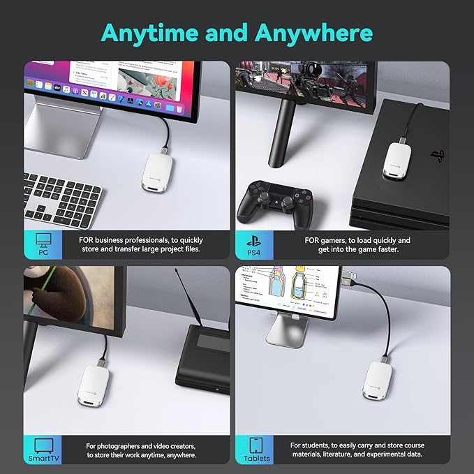 PHIXERO P5 1TB External Portable SSD - 5Gbps External Hard Drive with 2-in-1 USB C to C & USB C to A Cable for PC, Mac, PS5, Xbox | Anti-Shock, Compact Design with Lanyard Hole,White