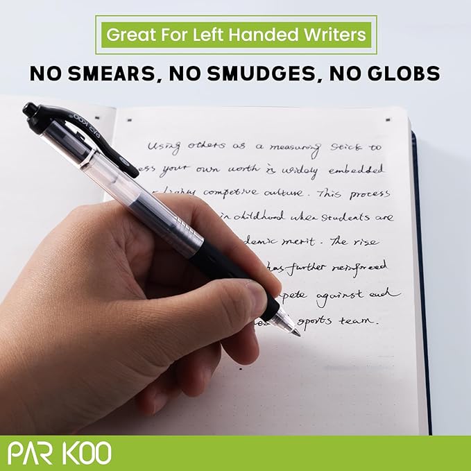 ParKoo Black Gel Pens, 100 Pack Quick Dry Retractable Medium Point 0.7mm Rollerball Gel Ink Pens Smooth Writing with Comfort Grip for School Office Home