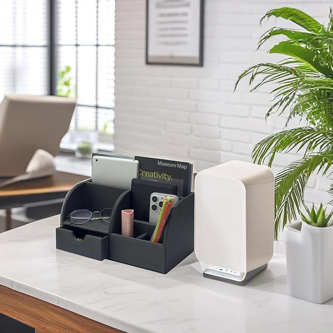 UnionBasic Desk Organizer - Multifunctional Leather Desktop Pen Holder Storage Box - Business Card/Pen/Pencil/Mobile Phone/Stationery Holder, Dark Gray