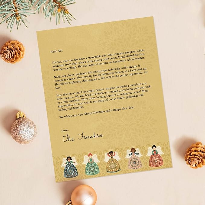 Folk Angel Letterhead / 50 Sheets / 8.5" x 11" Festive Christmas Holiday Illustrated Paper/Decorative Religious Winter Stationery Letterhead
