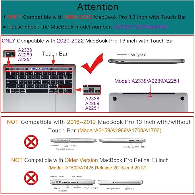 Teryeefi for MacBook Pro Case 13 inch 2024 2022-2016 Release fits Model A2338 M2 M1/A2289/A2251/A2159/A1989/A1706, Design Hard Shell for MacBook Pro 13 inch with Keyboard Cover,Cute Pink Bows
