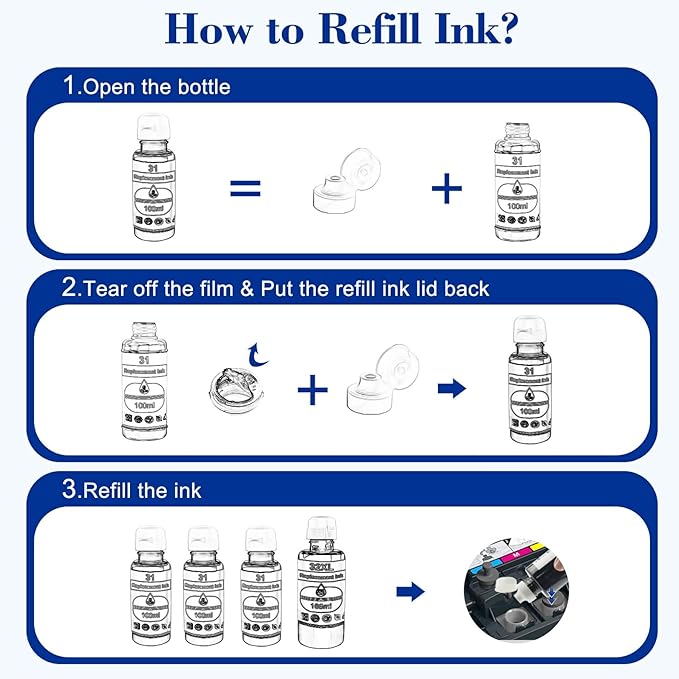 Pristar 8 Pack 32XL 31 Ink Compatible with HP 31 32XL Ink Bottle Set Replacement with HP Smart Tank 6001 5101 651 5000 7301 7001 7602 5102 Plus 551 455 457 450 (165 ML 32XL Black, 100 ML 31 CMY
