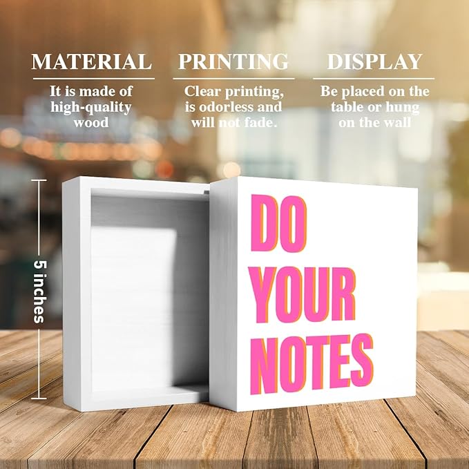 thoqii Therapy Office Desk Decor for Women, Mental Health Decor School Counselor Psychologist Therapist Office Decoration for Homeschool Classroom Bedroom, Do Your Notes Sign Wooden Box