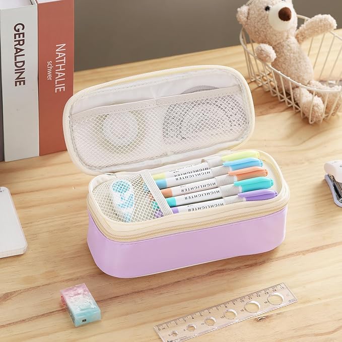 Big Pencil Case Large Capacity Pencil Bag with Zipper Pencil Pouch for Girls Boys Kids Adults Stationery Pencil Pen Case Organizer for School Office Purple