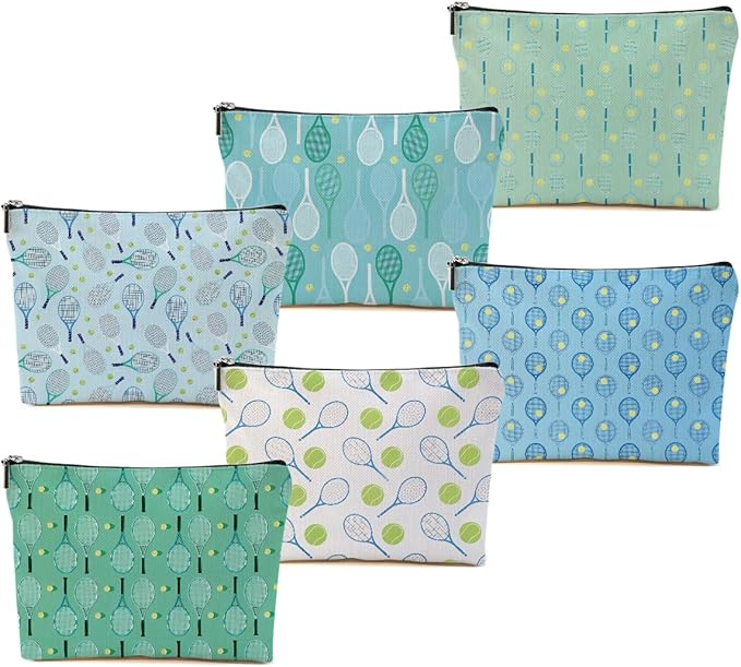 6 PCs Inspirational Tennis Makeup Bag, Accessories Gift Cosmetic Bag, Player Graduation Birthday Gifts for Women & Girls Tennis Lovers