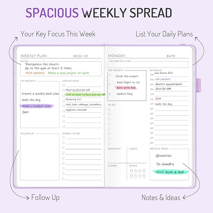 Undated Weekly Planner for 2025, Forvencer Simplified Daily & Weekly & Monthly Calendar Planner, Cute Daily Organizer Notebook, Agenda Journal to Track Goals & Tasks, Start Anytime, A5 Size, Yellow