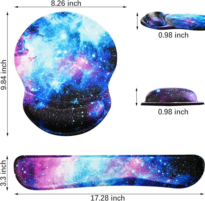 ArtSo Upgraded Wrist Rest Support for Mouse Pad & Keyboard, Ergonomic Gel Mousepad Non-Slip Rubber Base Home,Office Pain Relief & Easy Typing Cushion with Neoprene Cloth & Soft Memory Foam, Galaxy