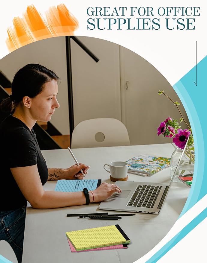 Colored Legal Pads 5x8, 4 Pack, Lined Note Pads 5x8 College Ruled, Note Paper 5x8, Pink Notebook Paper 5x8 Colored Notepads, Pink Legal Pads 5x8 Lined Paper, 80 GSM Pastel Pads of Paper, 30 Sheets/Pad