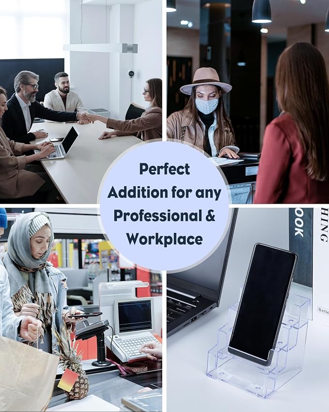 Uniclife Acrylic Business Card Holder for Desk 4 Slots Clear Business Card Display Stand for Men & Women Desktop Business Card Organizer Card Stand for Office Home Exhibition, 240 Card Capacity