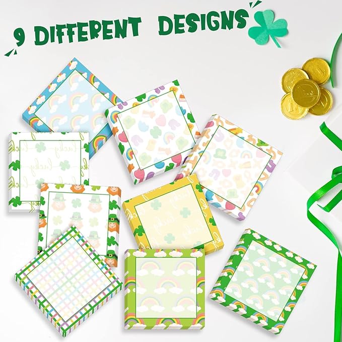 9 Pieces St. Patrick's Sticky Notes Shamrock Sticky Notes Self-Adhesive St. Patrick's Sticky Note Pads Sticky for School Office Home Supplies Students Teachers Presents