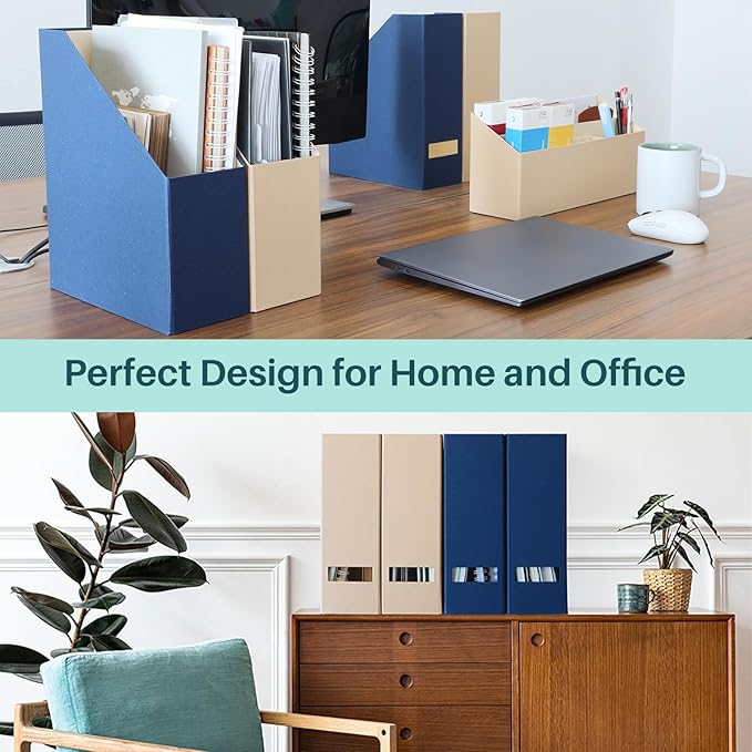 Magazine Holder - File Holder and Desk Organizer, Paperboard Book Organizer and Storage Box for Documents, Magazine Holder Rack for Classroom, Home, and Office (Latte Brown, 4-Pack)