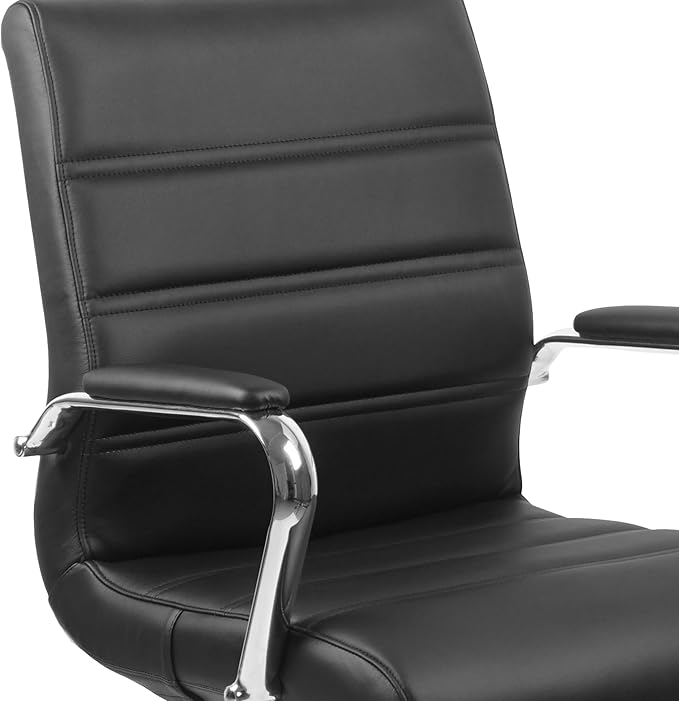 Flash Furniture Whitney Mid-Back Swivel LeatherSoft Desk Chair with Padded Seat and Armrests, Adjustable Height Padded Office Chair, Black