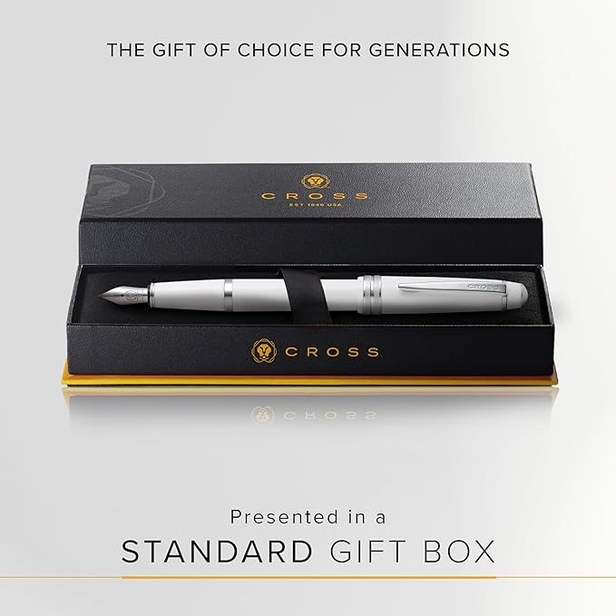 Cross Bailey Light Refillable Fountain Presented in a Everyday Gift Box - Medium Point, Black Ink, Polished White