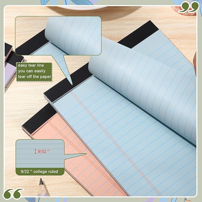 Lincia 24 Pcs 12 Pcs 5" x 8" Small Legal Pads Colored Lined Note Pads Narrow Ruled Writing Notepads 50 Sheets Per Micro Paper Notebook Lined and Perforated for College Office Supplies (Retro Colors)
