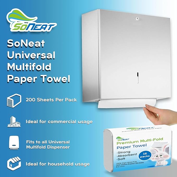 Trifold Paper Towels - 3200 Sheets Multifold Disposable Paper Hand Towels for Bathroom, Commercial, Household, Hand Paper Towels for Bathroom Dispenser, 16 Packs (200 Count/Pack)