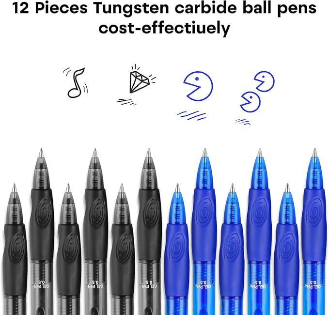 USUAL Retractable Erasable Pens 12 Colored Erasable Gel Pen 0.5mm Erasable Gel Pens Black Make Mistakes Disappear Smooth Writing Pen Office Back-to-School Supplies (6 Black 6 Blue)