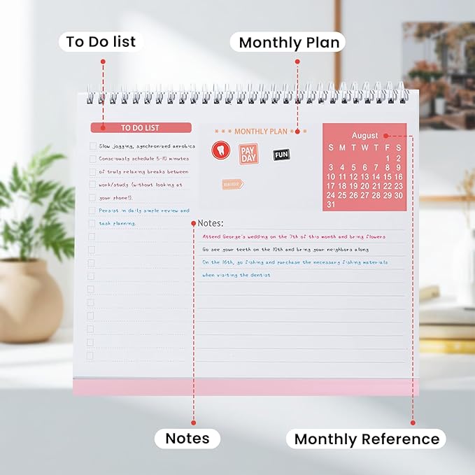 Desk Calendar 2025-2026,July 2025 to Dec 2026 18 Months Standing Flip Desk Calendar with Stickers,10" x 8" Desktop Calendar for Home Office School,Pink