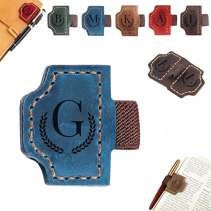 Bookmark with Pen Holder, 2026 New Bygonemark Personalized Magnetic Leather Bookmark, Strong Magnetic for Any Book, Handmade Page Mark Colorful for Booklovers (Blue, G)