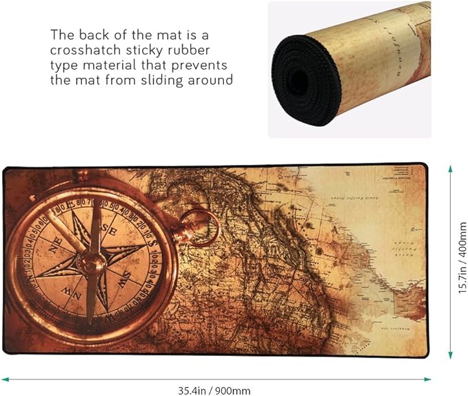 XXL Professional Large Mouse Pad& Computer Game Mouse Mat (35.4x15.7x0.1IN, Compass)