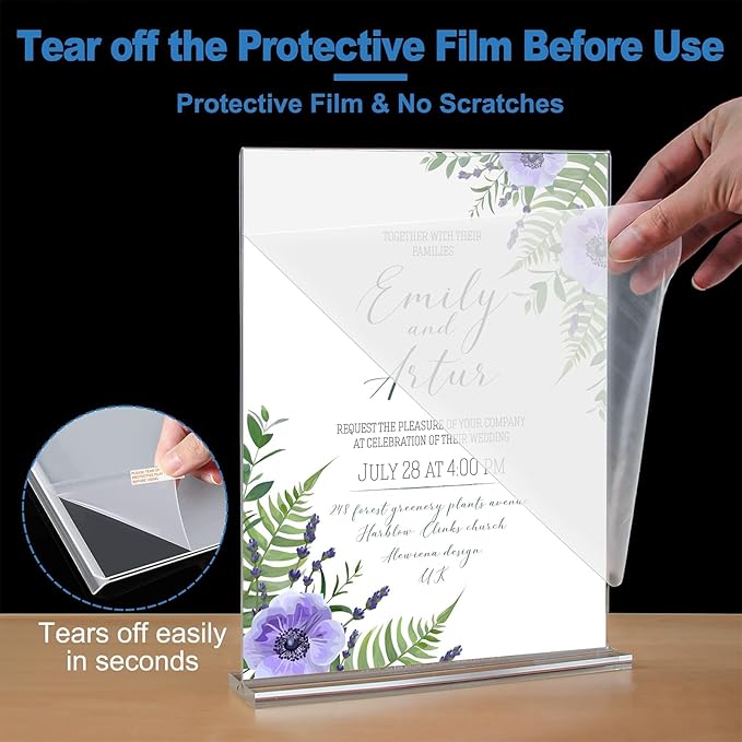 EHWINE 10 Pack 8.5 x 11 Acrylic Sign Holder, Clear Signs Display Holder Double-Sided Stand up Table Top Sign Holders Flyer Stand Frames Suitable for Office Business Store Hotels Party(Provide Non-slip Mats)