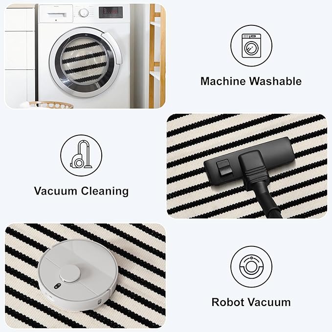 Collive Black and White Rug 3x5, Christmas Outdoor Rug for Porch Cotton Woven Farmhouse Indoor Outdoor Rugs, Washable Layered Welcome Door Mat, Floor Carpet for Front Door Christmas Decor Kitchen