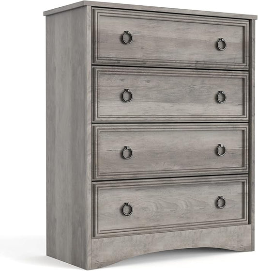 LGHM Modern 4 Drawer Dresser, Dressers for Bedroom, Tall Chest of Drawers Closet Organizers and Storage for Clothes - Easy Pull Handle, Textured Borders Drawers for Living Room, Hallway, Gray