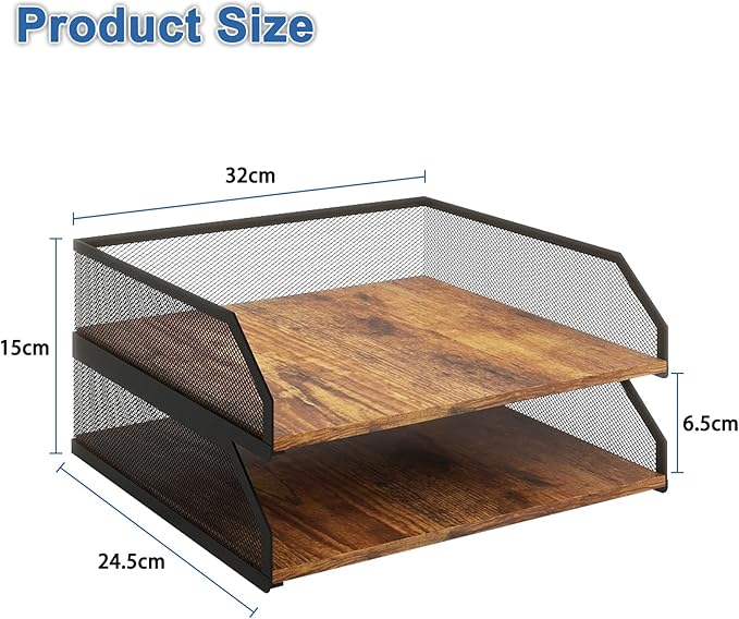Natwind 2-Tier Stackable Paper Tray, Metal Mesh Desktop Organizer, Paper Sorter, Letter Trays,File Document Storage Rack for for Home, Office, School (Retro)