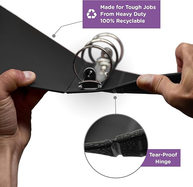 Carstens 4-Inch Heavy Duty 3-Ring Binder - Side Opening, Black, Durable Plastic, Precision No-Gap Rings, Waterproof Cover, No Pockets, Holds 600 US Letter Sheets, BPA-Free, Made in USA (1845-3R)