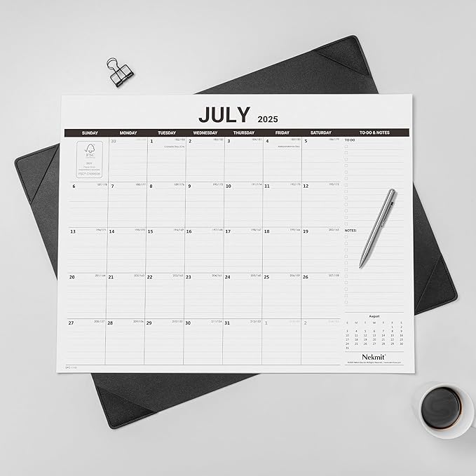 Nekmit Desk Calendar 2025-2026 with Desktop Mat, Large Desk Calendar Runs from Jul 2025 - Dec 2026, Big Desk Pad Calendar 21 x 16 1/2 Inches for Home and Office