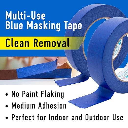 ABRO Blue Painters Tape 1 Inch Wide, 24mm x 55M, All Purpose Blue Tape, Temporary Labeling, Easy Tear, Clean Removal, Masking Tape Colored DIY or Pro - 6 Pack