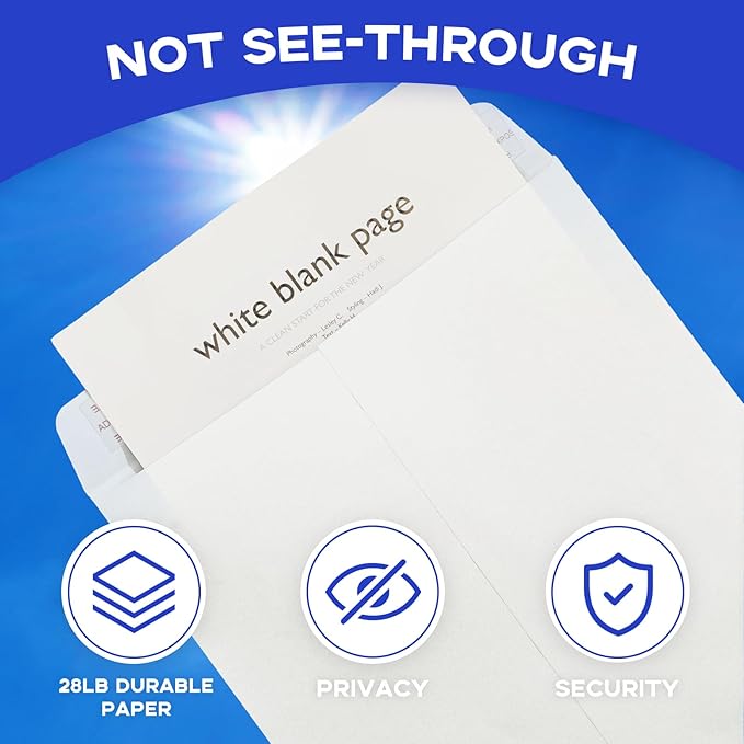 10x13 White Envelopes Self Seal 100 Pack, Goefun 80GSM Paper Security Catalog Large Envelopes 10x13 with Peel and Seal Flap for Mailing, Organizing and Storage
