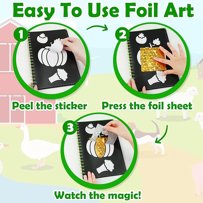 FUNNYB&G Foil Art Craft for Kids - Christmas Crafts Gift Party Favors Stocking Stuffers for Kids Fun Art Supplies Creative Birthday Gift Travel Toys for Girls Boys 4 5 6 7 8 9 Years Old (Farm)