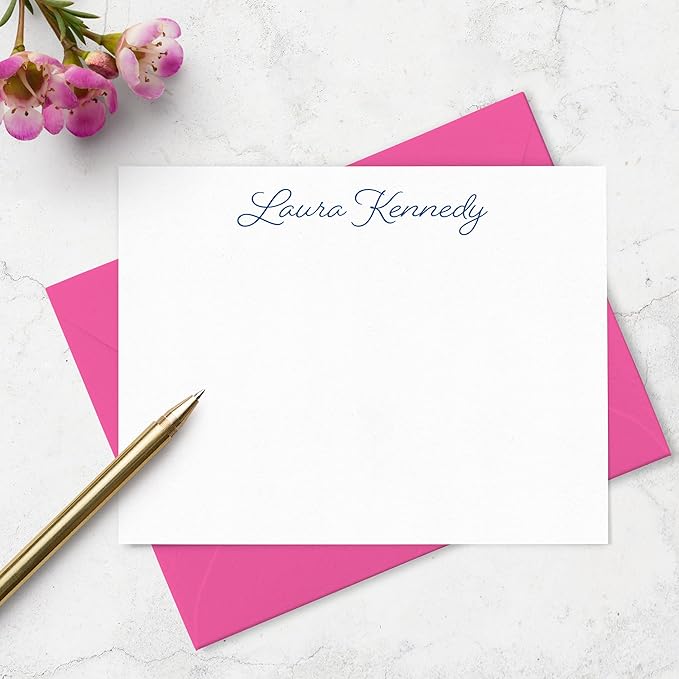 Personalized Stationery Note Cards and Envelopes Set for Women Customized with Name in Script Font, Choose Ink & Envelope Colors | Fairmont & Grove Paper Co. (Font Style #1)
