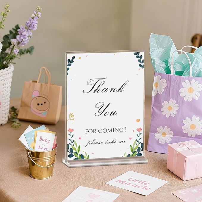 NIUBEE Acrylic Sign Holder for Events - 8.5 x 11 Acrylic Sign Stand for Baby Shower - Clear Paper Display Supplies for Party Table - 3 Pack