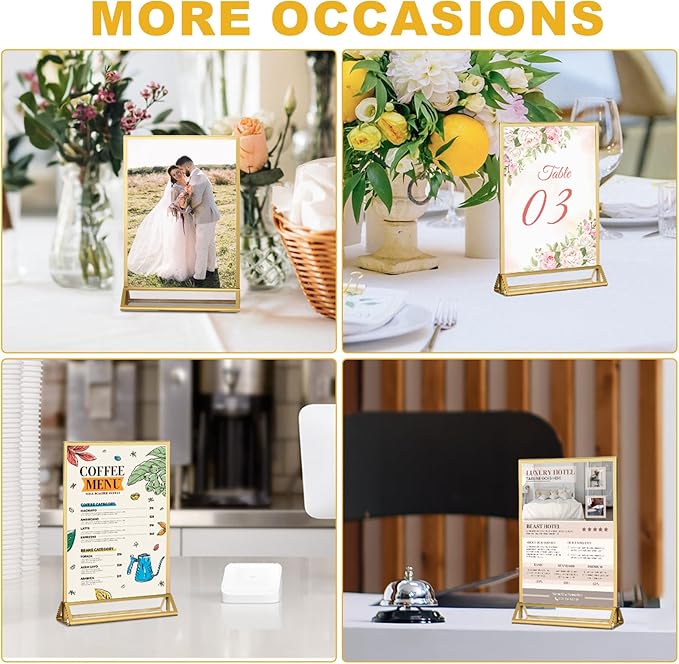 EHWINE 24 Pack Acrylic Sign Holder 4 x 6, Double Sided Gold Picture Frame Stand up Table Top Sign Holders, Clear Display Stand Menu Flyer Holder for Wedding Party