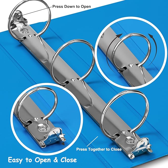 COMIX 3 Ring Binder 2 inch with Clear View Cover, 2" View Binder Holds 450 Sheets of US Letter Size Paper, 6 Pack (Light Blue)
