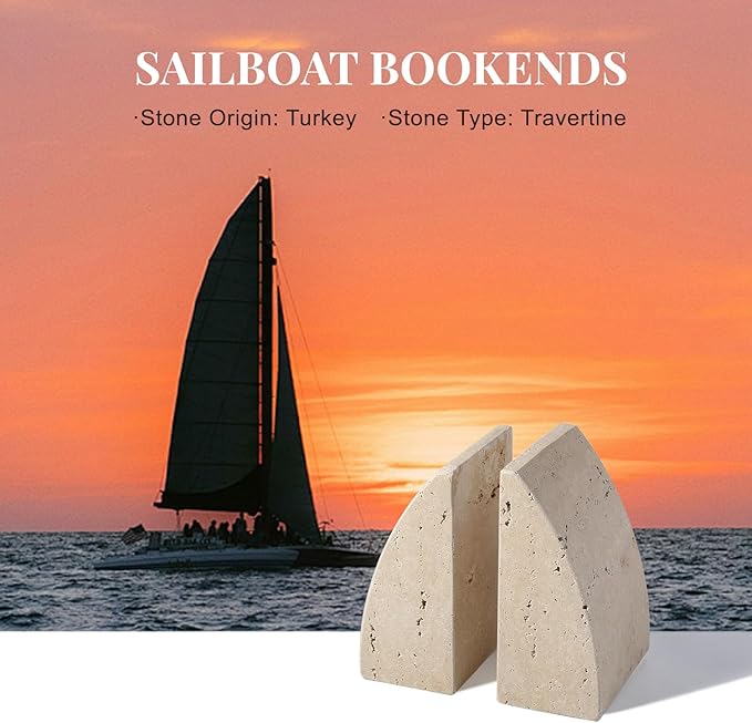 Koville Travertine Bookends for Shelves, Large Stone Bookends for Heavy Books, Non-Slip Heavy Duty Book Stopper for CD/Movies, Aesthetic Decorative Book Ends for Bookshelf Table Home Decor(Beige)