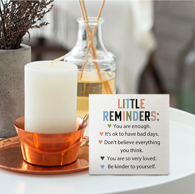 Inspirational Gifts Wooden Signs - Little Reminders You Are Enough Wooden Box Signs, Motivational Decorative Desk Sign Table Decor, 5 X 5 Inches